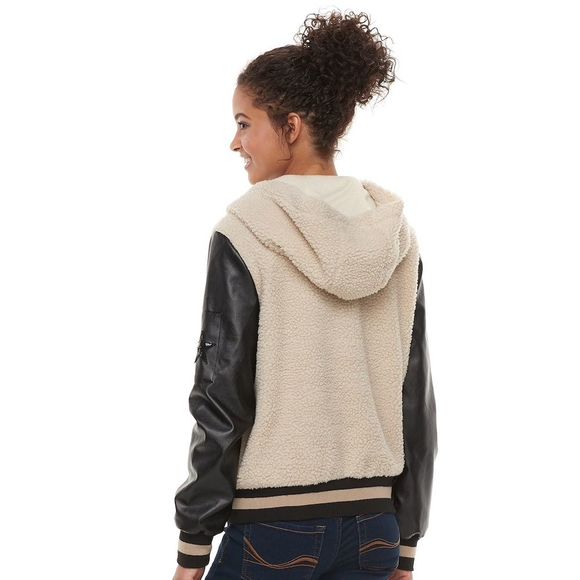 Madden NYC Sleeve-Pocket Sherpa Varsity Jacket New - Picture 2 of 5